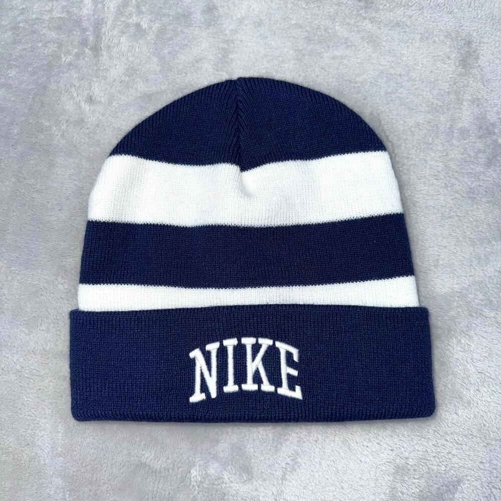 Y2K Nike stripes Cuffed Beanie One Size Knit Winter Cap Skater Logo Embroidered